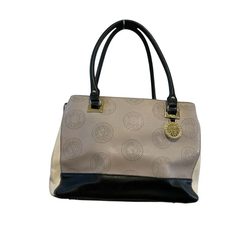 Anne Klein Women's Monogram Tote Bag Black Beige Gold Lion‎ Accent